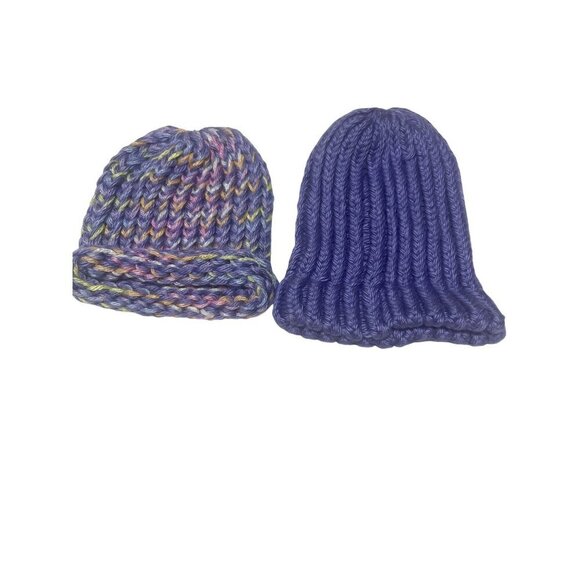 Hand-Knitted Baby Beanie Set  Soft Violet & Multi-Color Yarn  Cozy & Stretchy - Picture 1 of 3